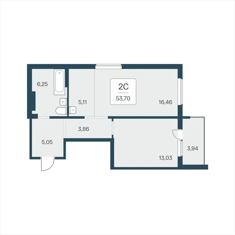 2-комнатная квартира 53.7 м² На Кедровой