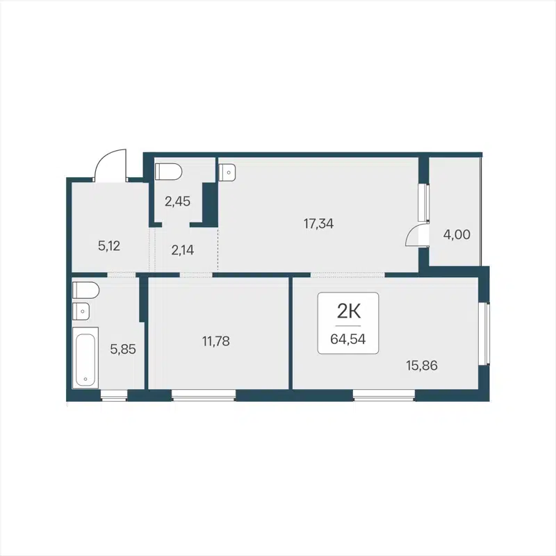 2-комнатная квартира 64.54 м² На Кедровой