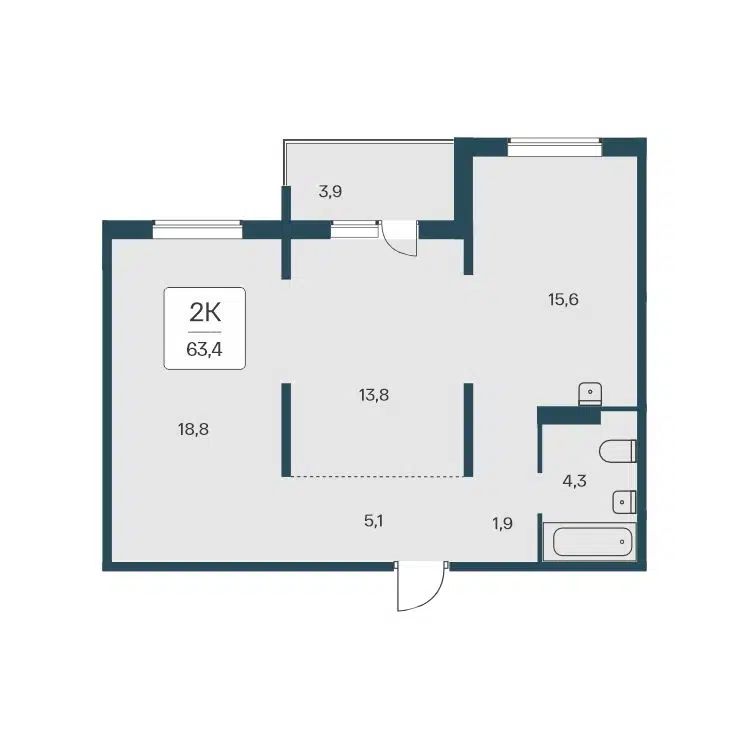 2-комнатная квартира 63.4 м² На Кедровой