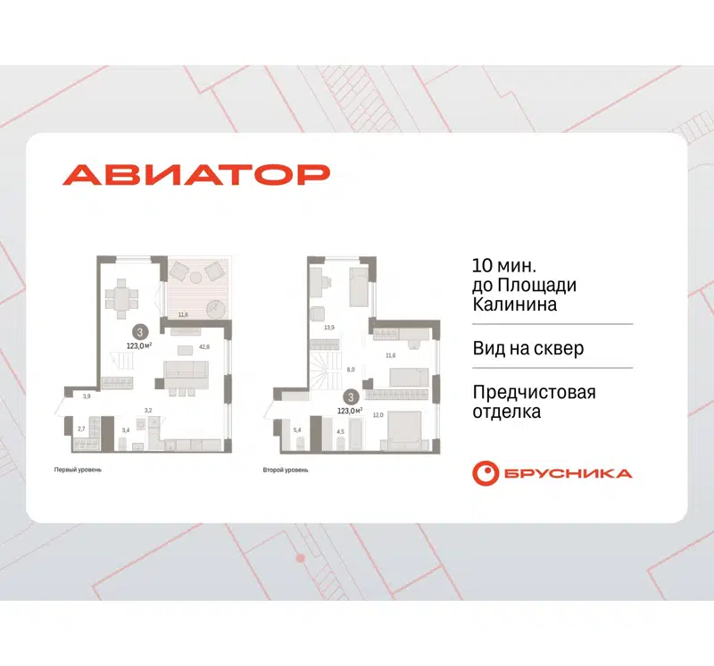 3-комнатная квартира 122.98 м² Авиатор