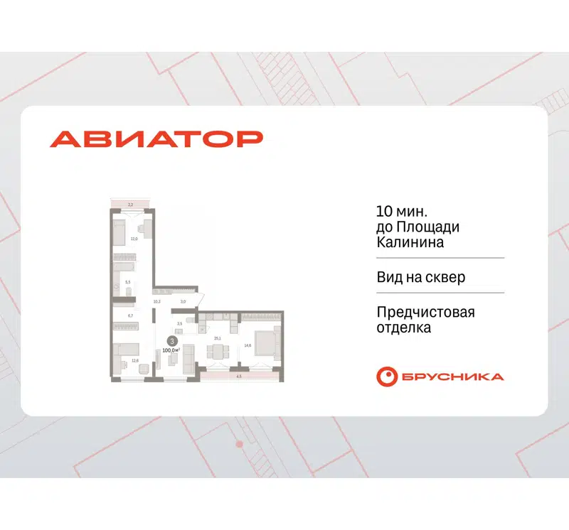 3-комнатная квартира 100.04 м² Авиатор