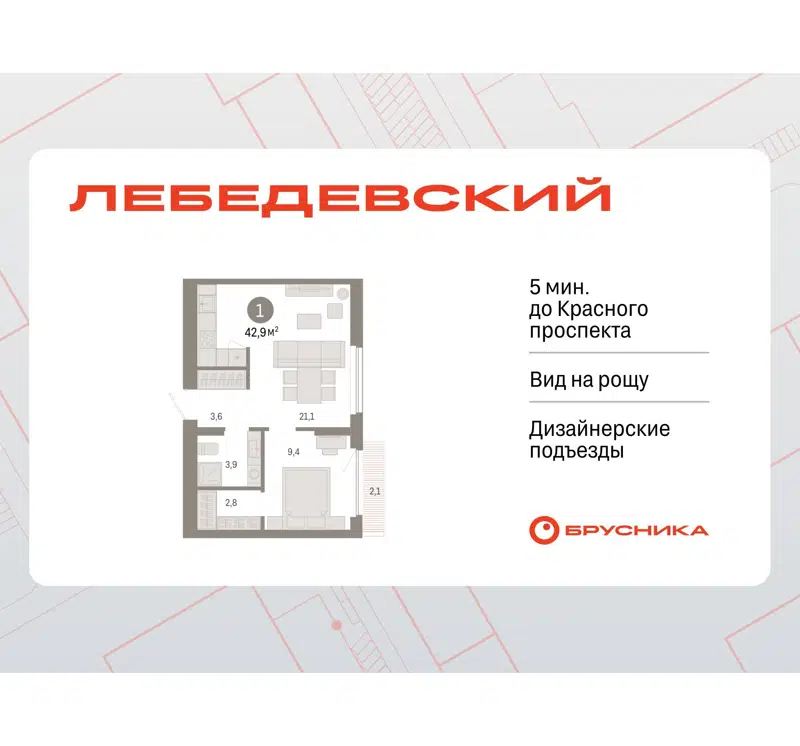  42.9 м² Лебедевский