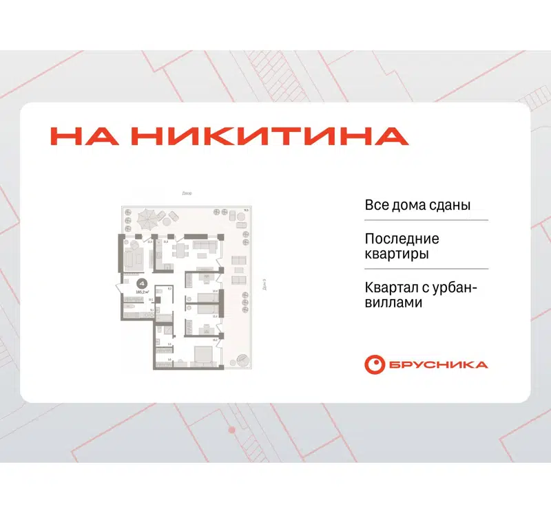 4-комнатная квартира 185.2 м² Никитина
