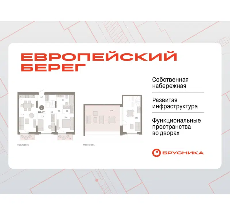 2-комнатная квартира 125.5 м² Европейский берег