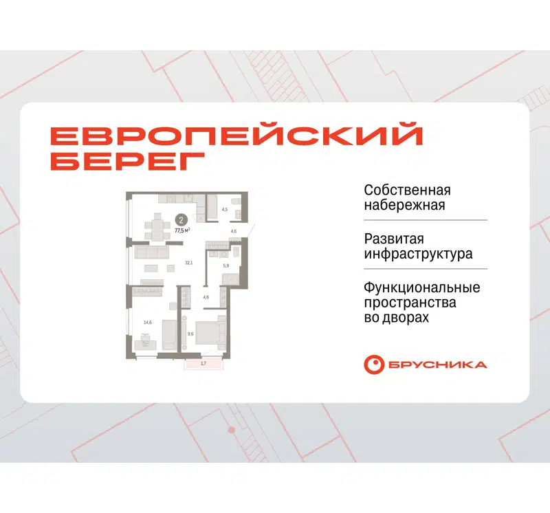  77.46 м² Европейский берег