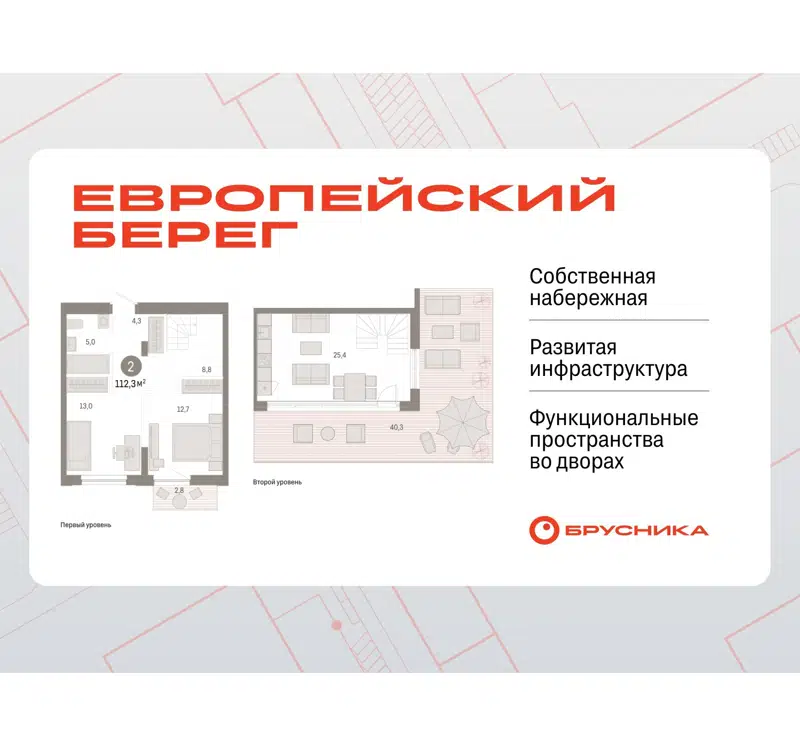 2-комнатная квартира 112.3 м² Европейский берег