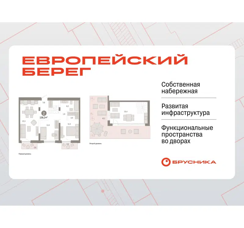 2-комнатная квартира 139.2 м² Европейский берег