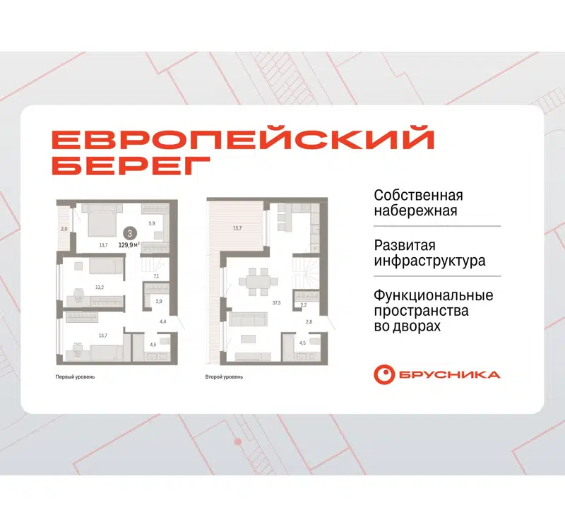 3-комнатная квартира 129.88 м² Европейский берег