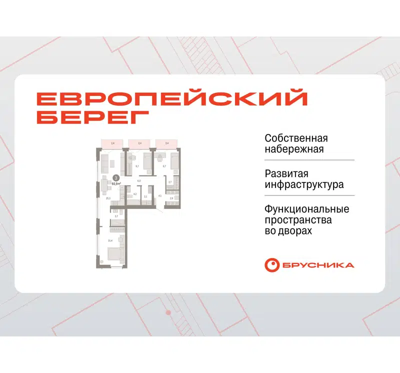  93.93 м² Европейский берег