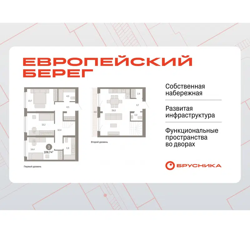 3-комнатная квартира 109.7 м² Европейский берег