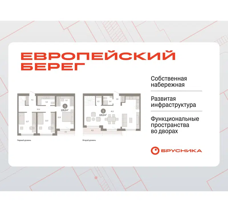 3-комнатная квартира 128.97 м² Европейский берег