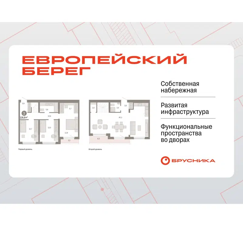 3-комнатная квартира 128.82 м² Европейский берег