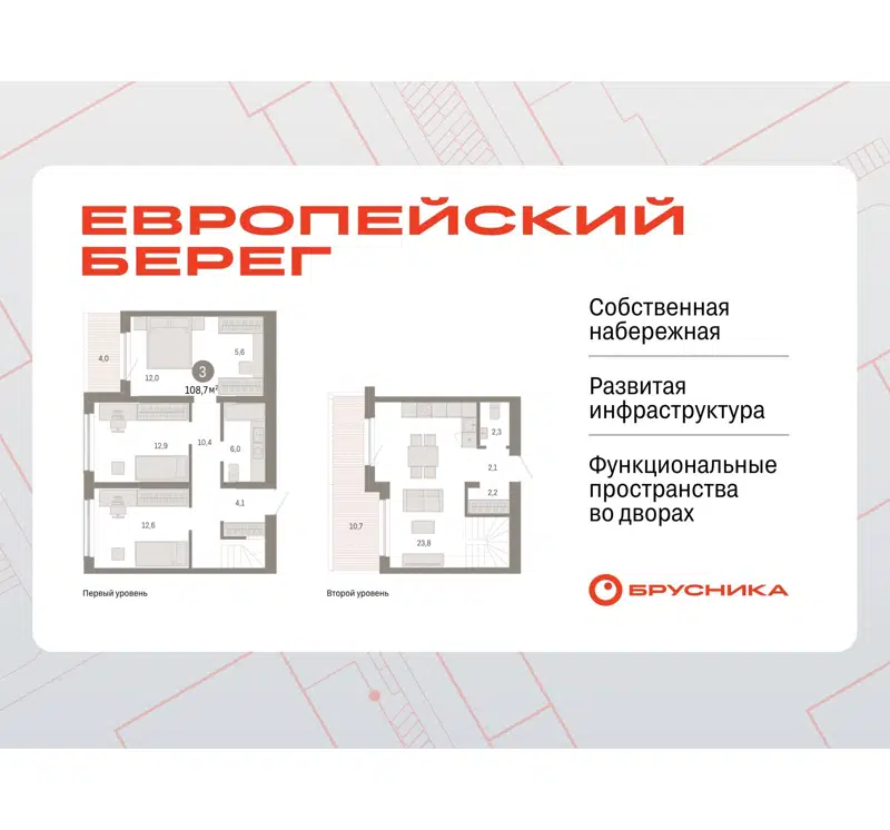 3-комнатная квартира 108.69 м² Европейский берег