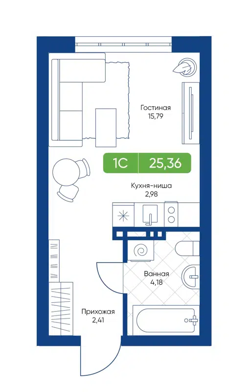 Студия 25.36 м² Биография