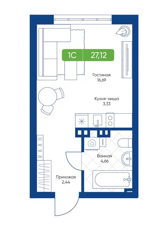 Студия 27.12 м² Биография