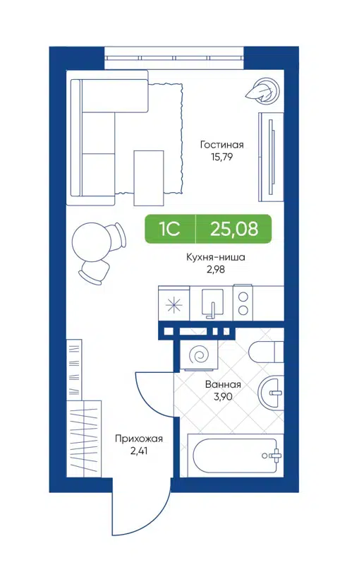 Студия 25.08 м² Биография