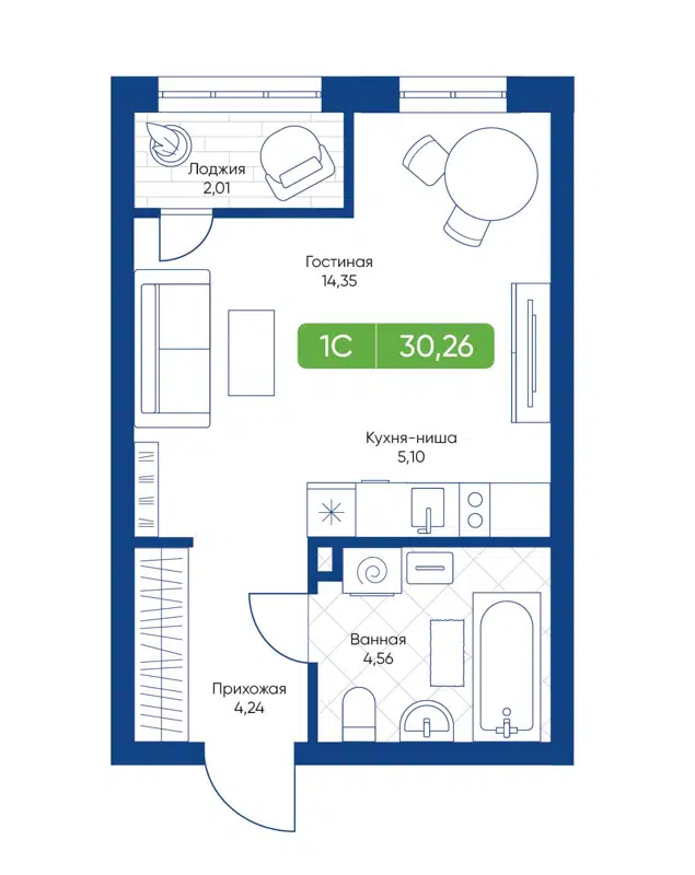 Студия 30.26 м² Биография