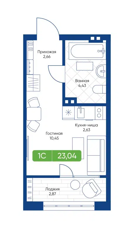 Студия 23.04 м² Биография