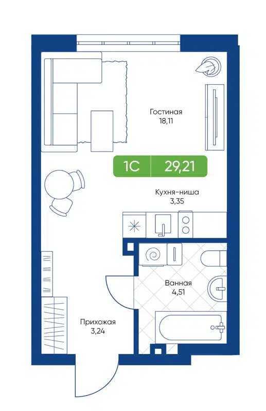 Студия 29.21 м² Биография