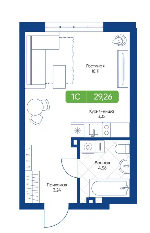 Студия 29.26 м² Биография