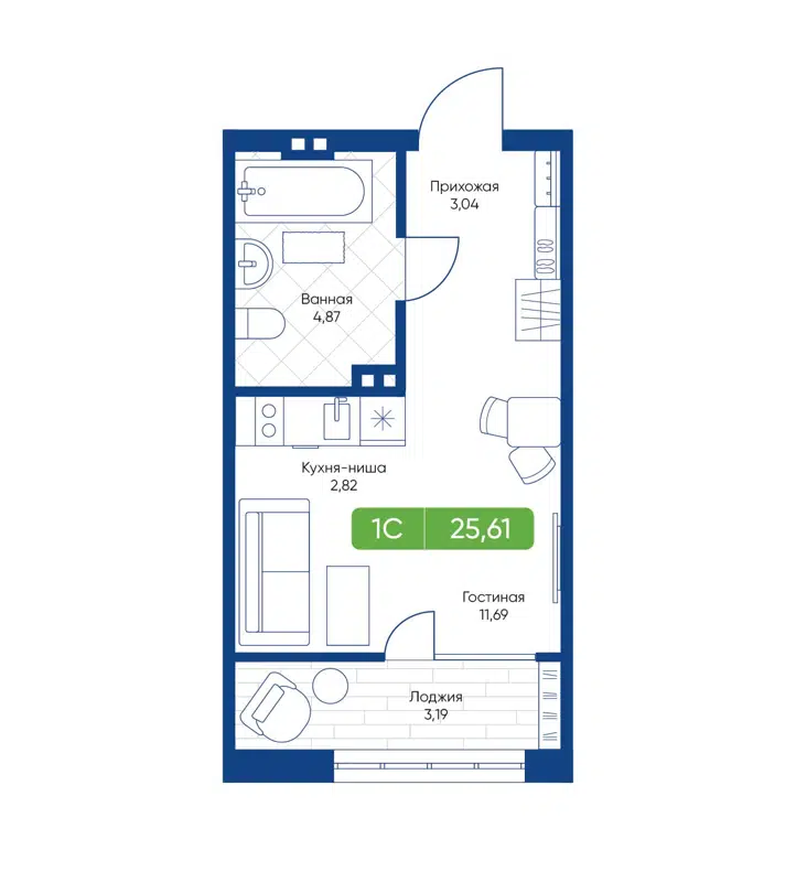 Студия 25.61 м² Биография