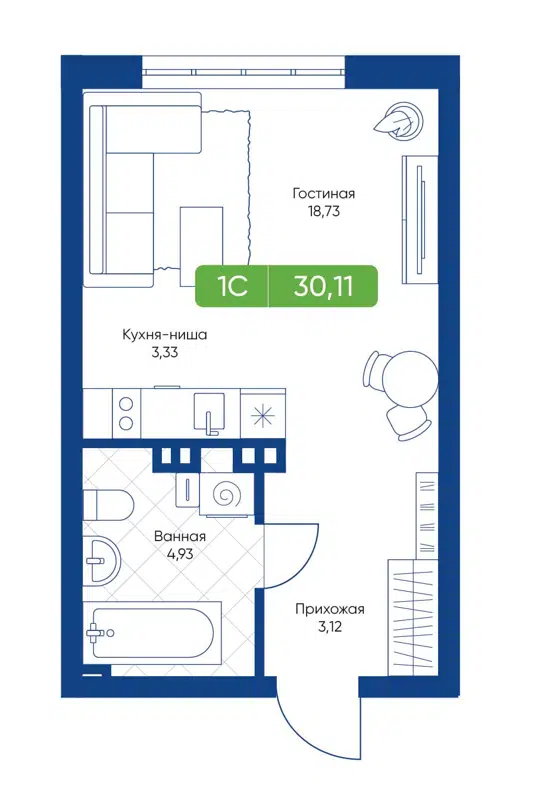 Студия 30.11 м² Биография