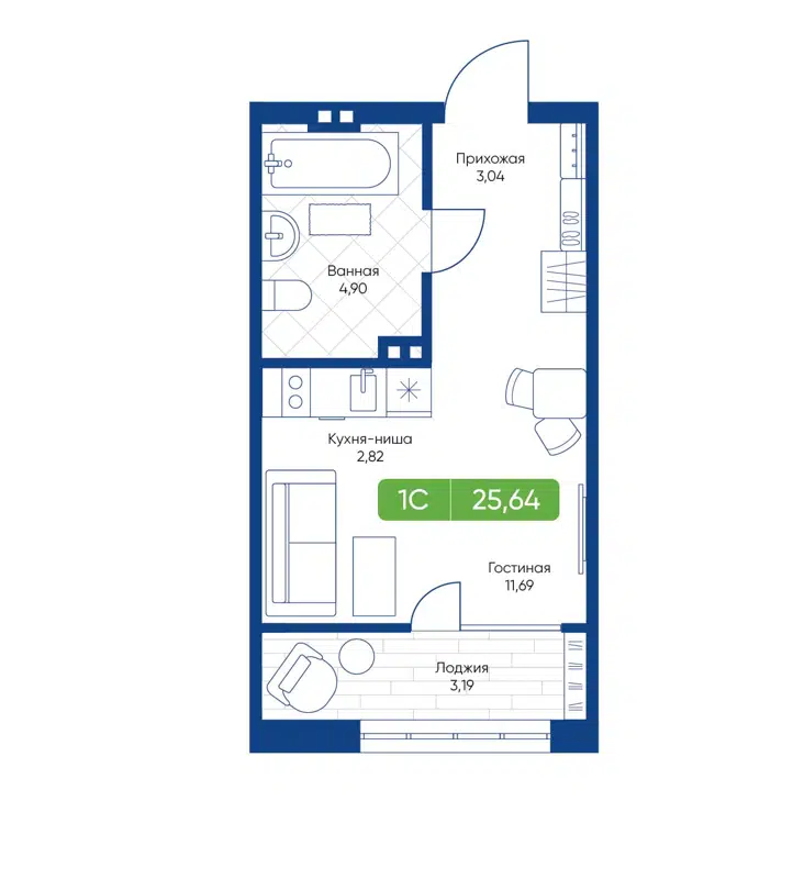 Студия 25.64 м² Биография