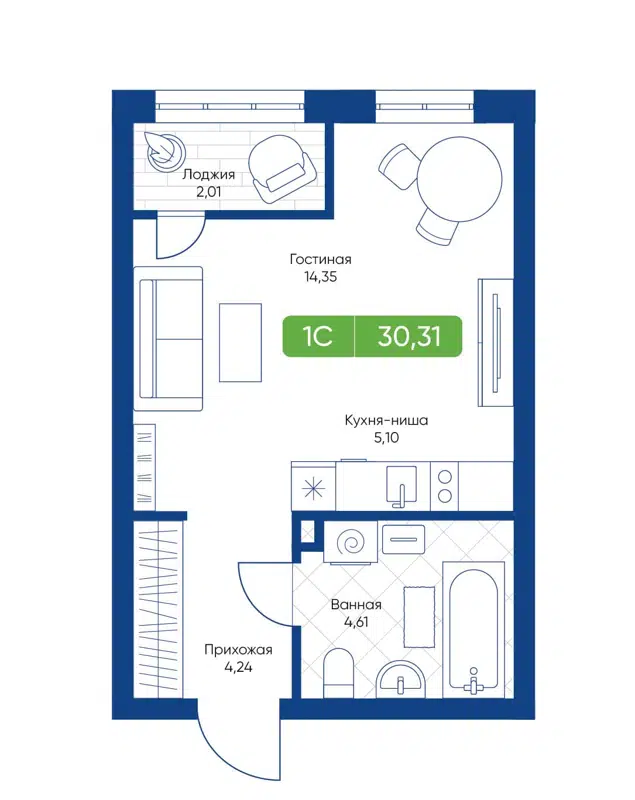 Студия 30.31 м² Биография