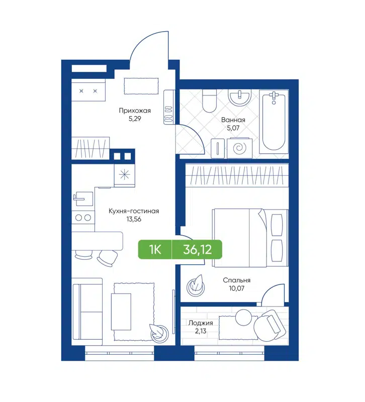 1-комнатная квартира 36.12 м² Биография