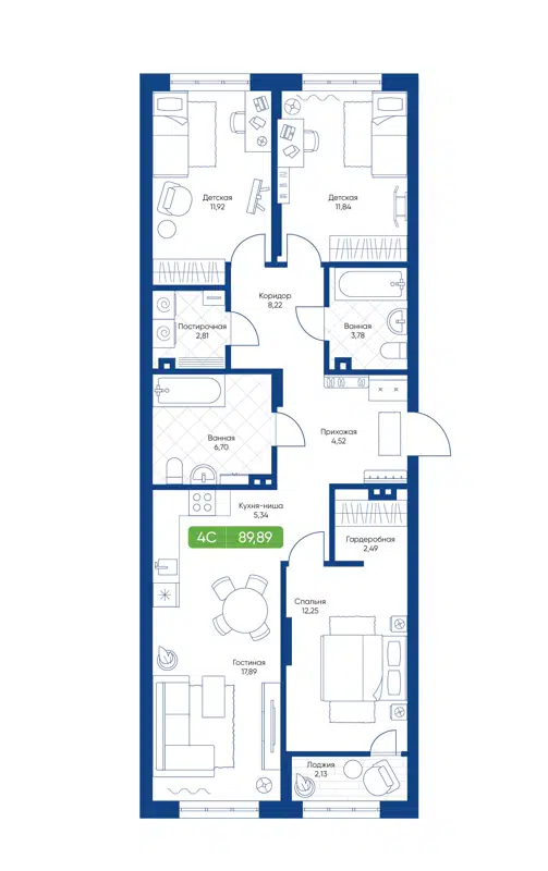 4-комнатная квартира 89.89 м² Биография