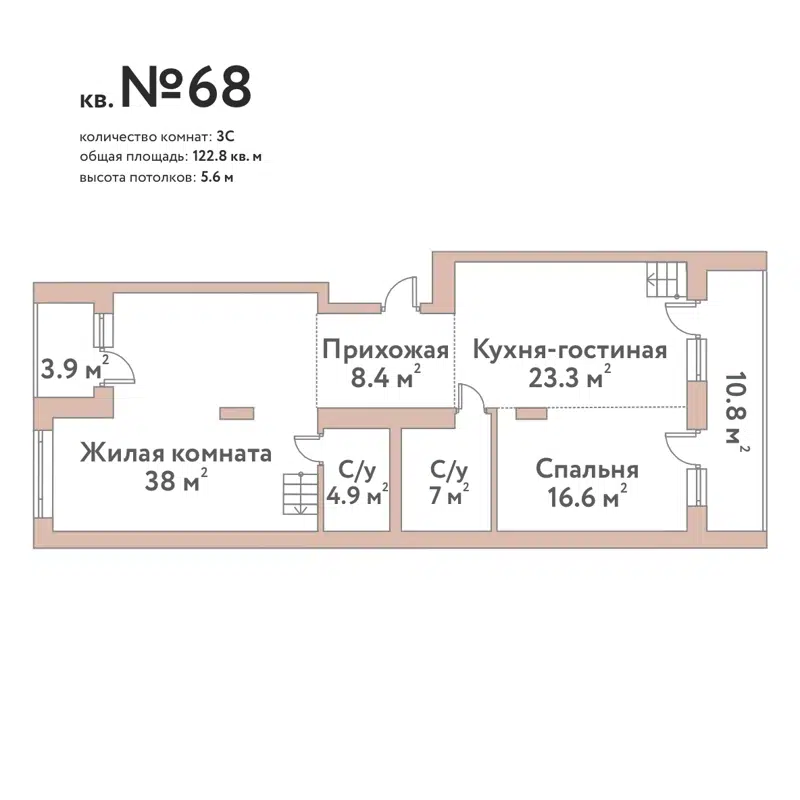 1-комнатная квартира 122.8 м² Флора и Фауна