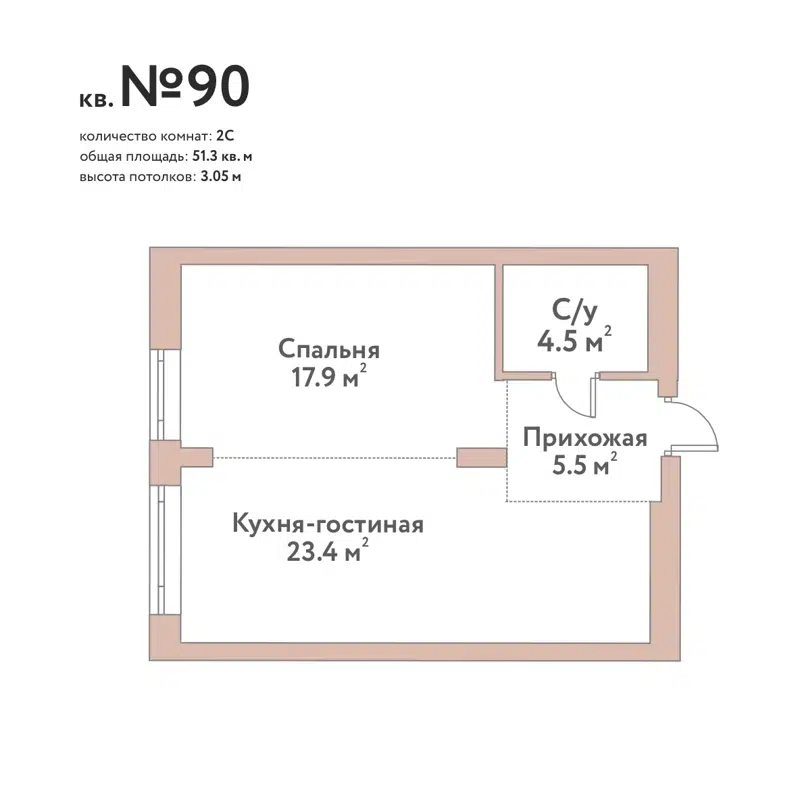 2-комнатная квартира 51.3 м² Флора и Фауна