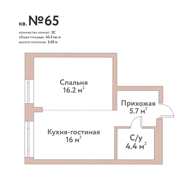 2-комнатная квартира 42.3 м² Флора и Фауна