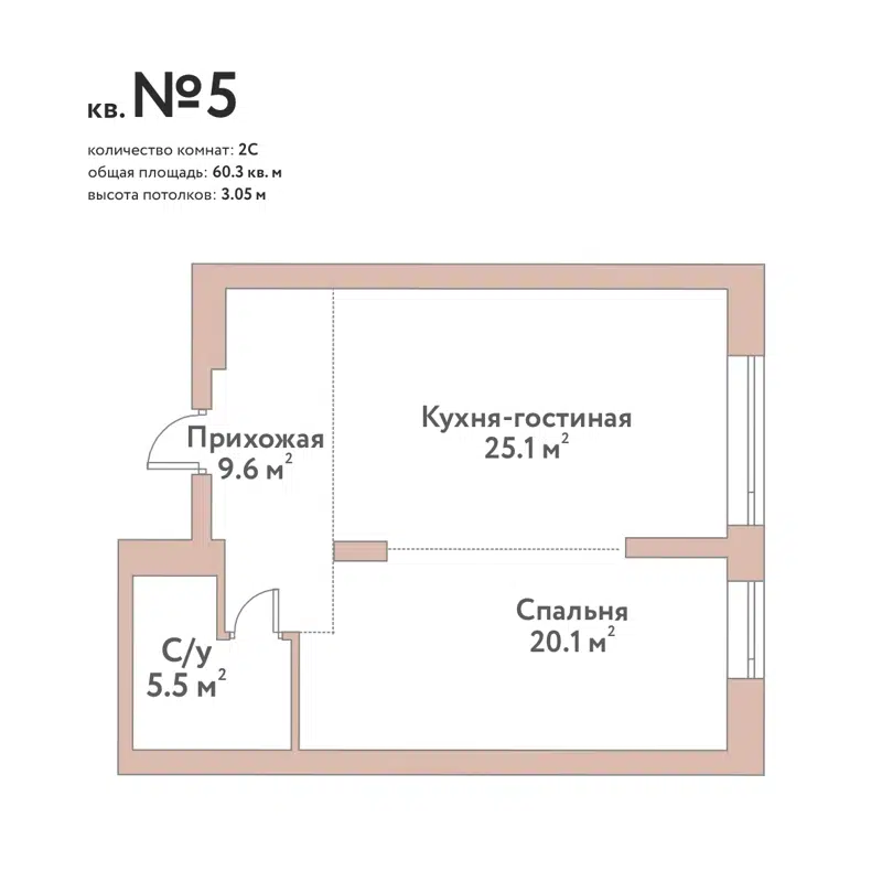 2-комнатная квартира 60.3 м² Флора и Фауна