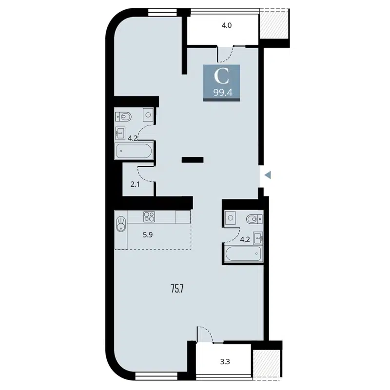 Студия 99.4 м² Беринг