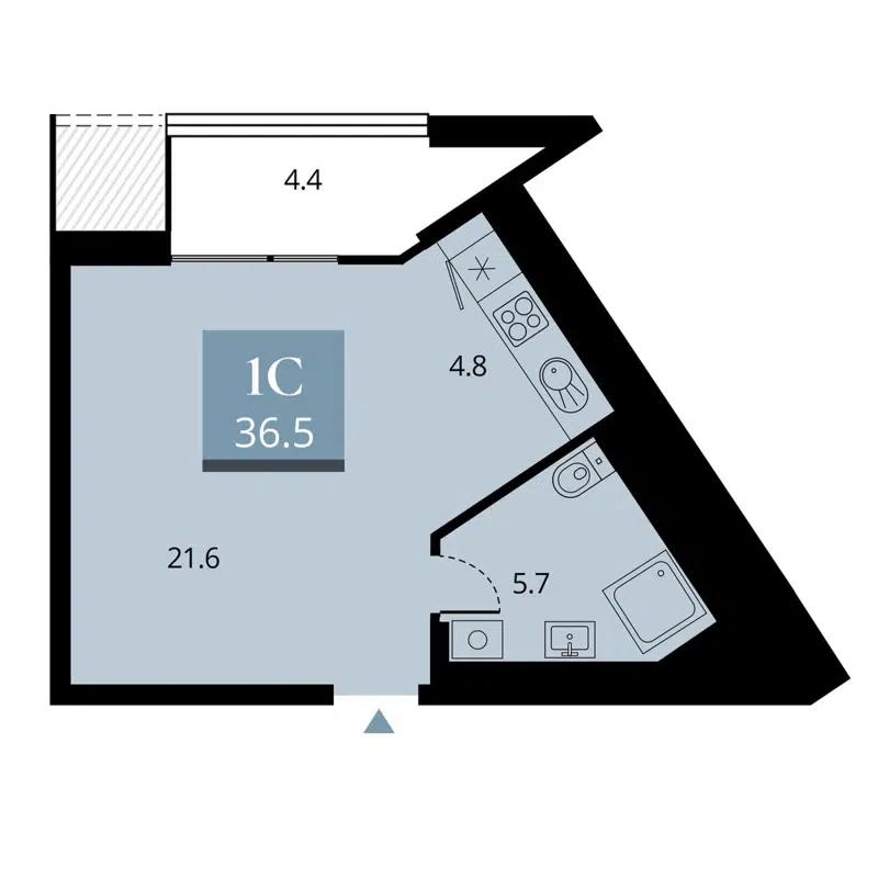 Студия 34.3 м² Беринг