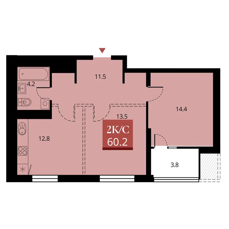 2-комнатная квартира 58.3 м² Беринг