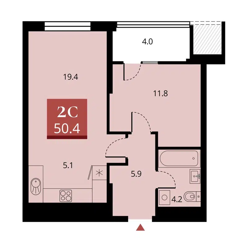2-комнатная квартира 48.4 м² Беринг