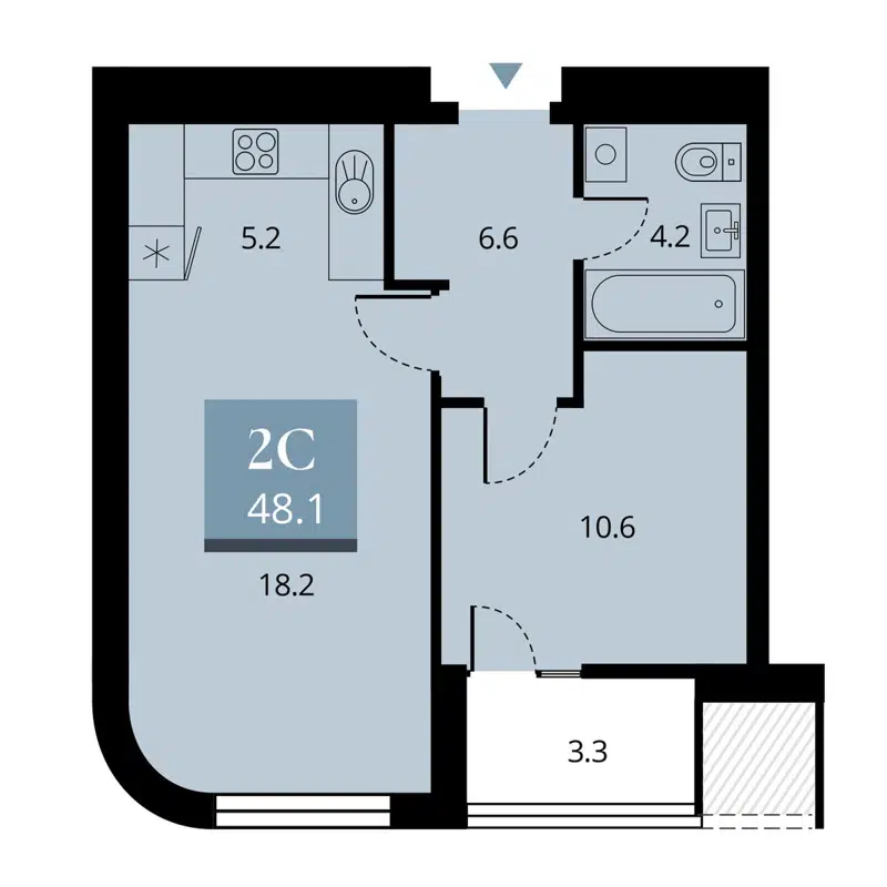 2-комнатная квартира 46.45 м² Беринг
