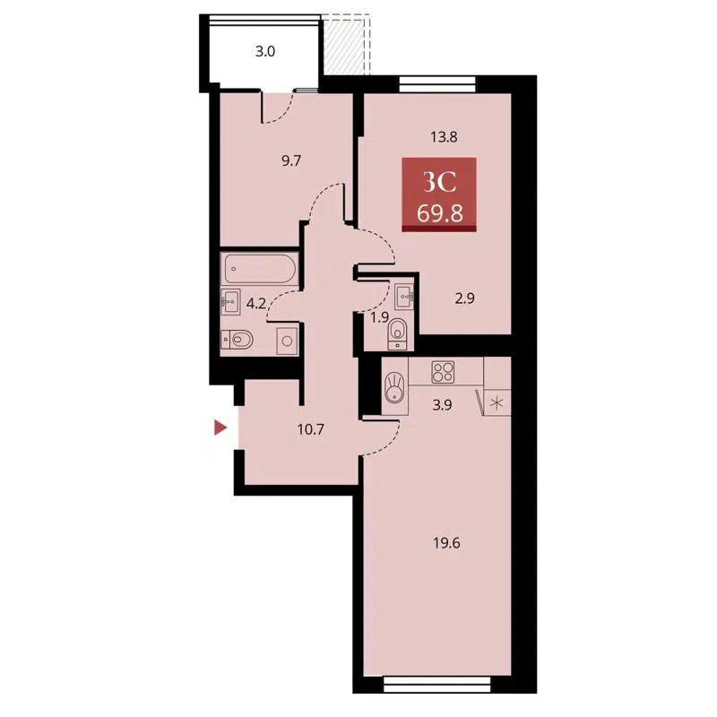 3-комнатная квартира 68.25 м² Беринг