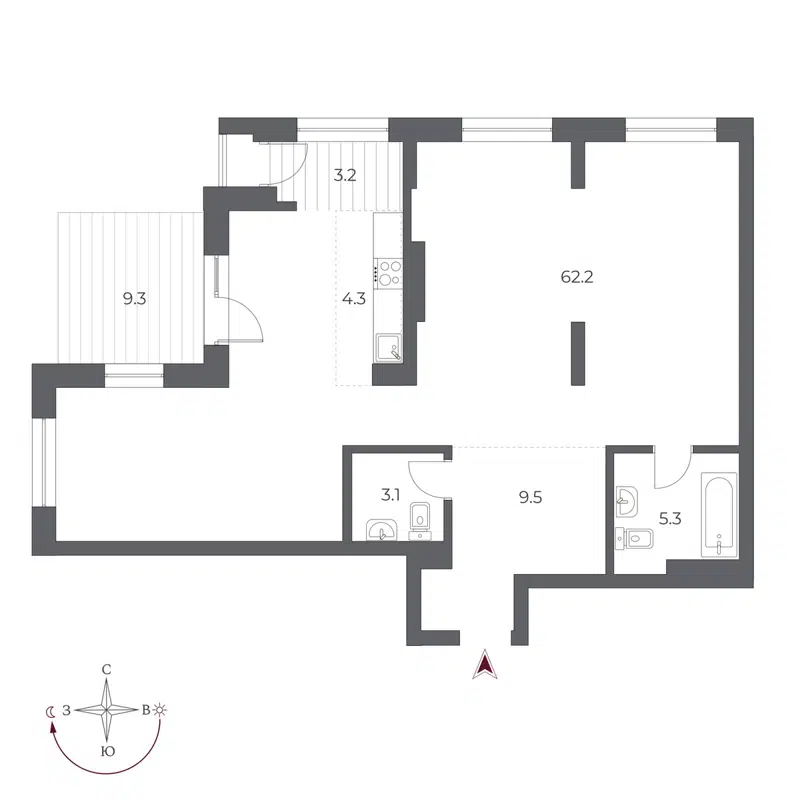 Студия 96.9 м² Оскар