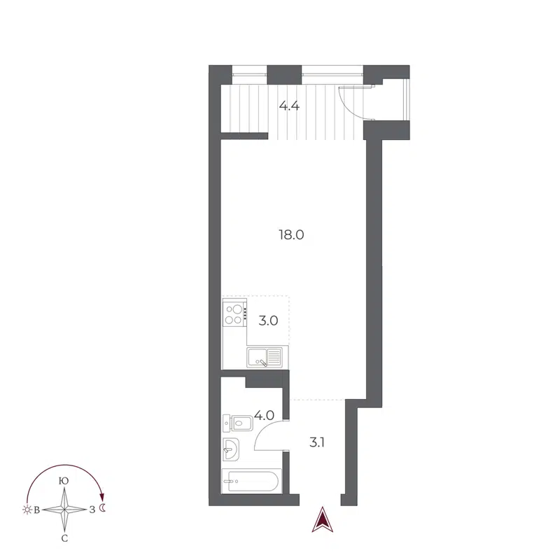 Студия 32.5 м² Оскар