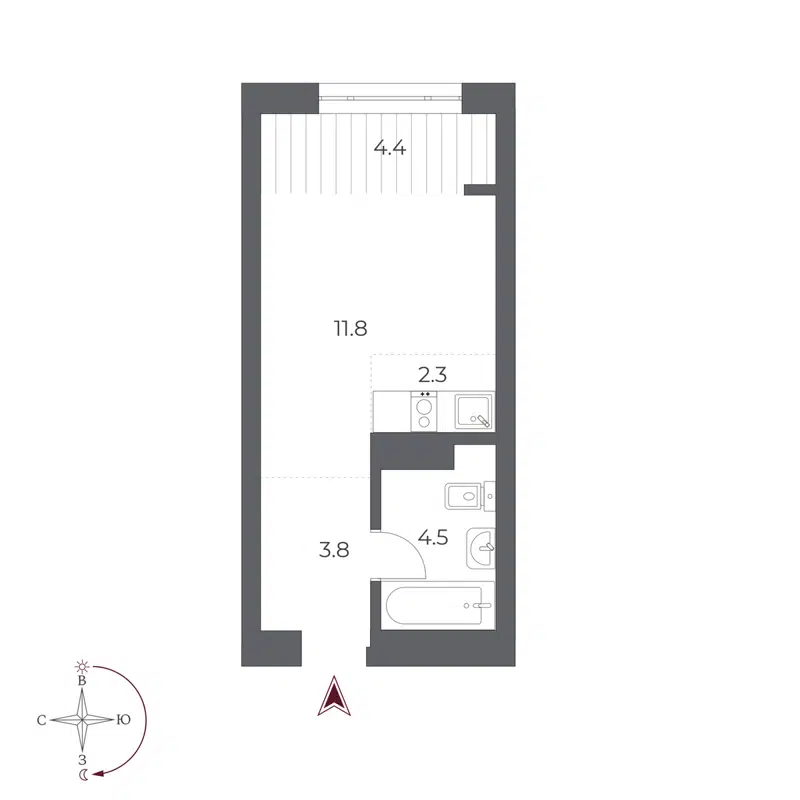 Студия 26.8 м² Оскар