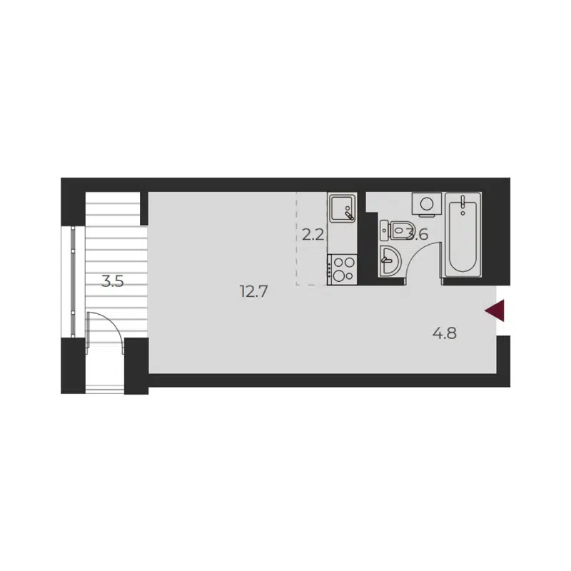 Студия 26.8 м² Оскар