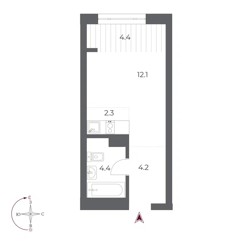 Студия 27.4 м² Оскар