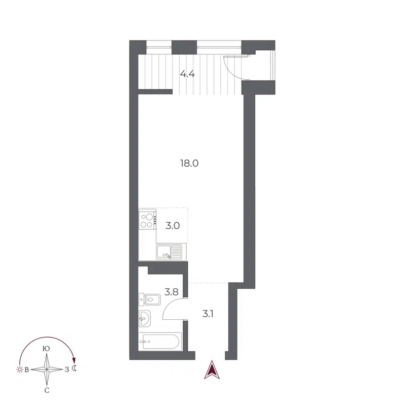 Студия 32.3 м² Оскар