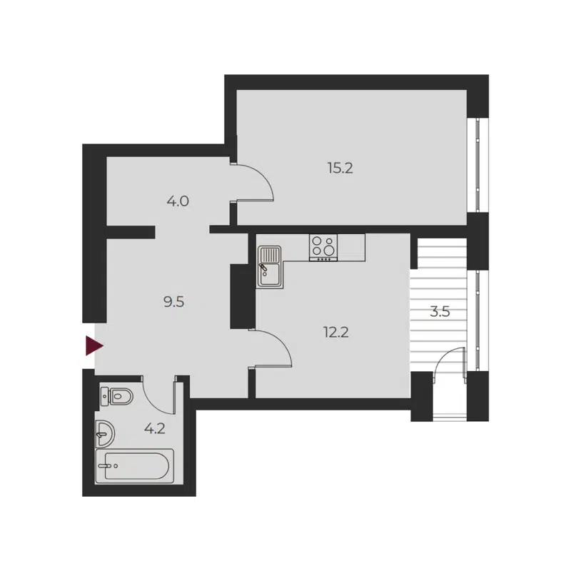 1-комнатная квартира 48.6 м² Оскар