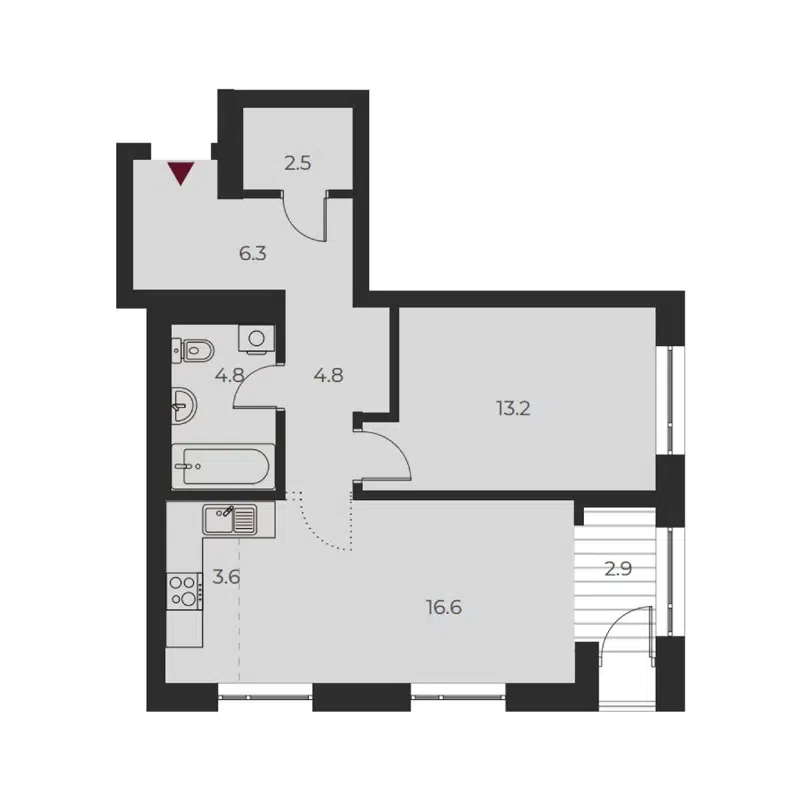 2-комнатная квартира 54.7 м² Оскар