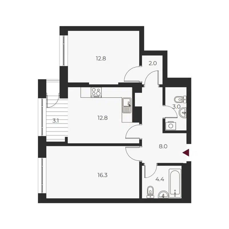 2-комнатная квартира 62.4 м² Оскар
