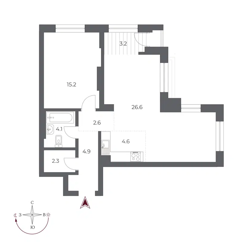 2-комнатная квартира 63.5 м² Оскар